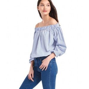 Gap, Off the Shoulder Blue/White Striped Top, size L, New with Tags